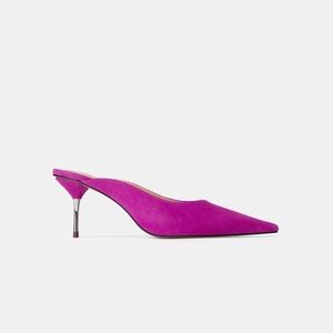 Zara Heeled Leather Mules - Fuchsia